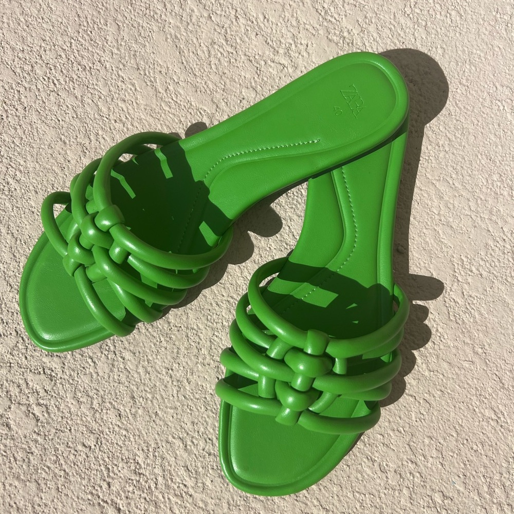Zara Green Slide Sandals